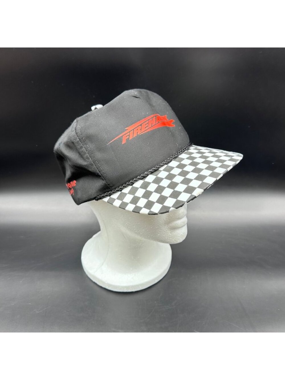 Vintage Hat Firehawk Firestone Racing Snapback Cap Black White Checkered Rope